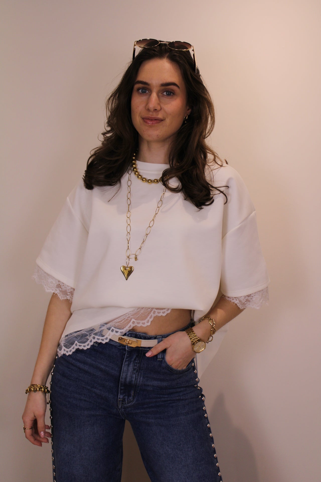 Split shirt met kant - wit