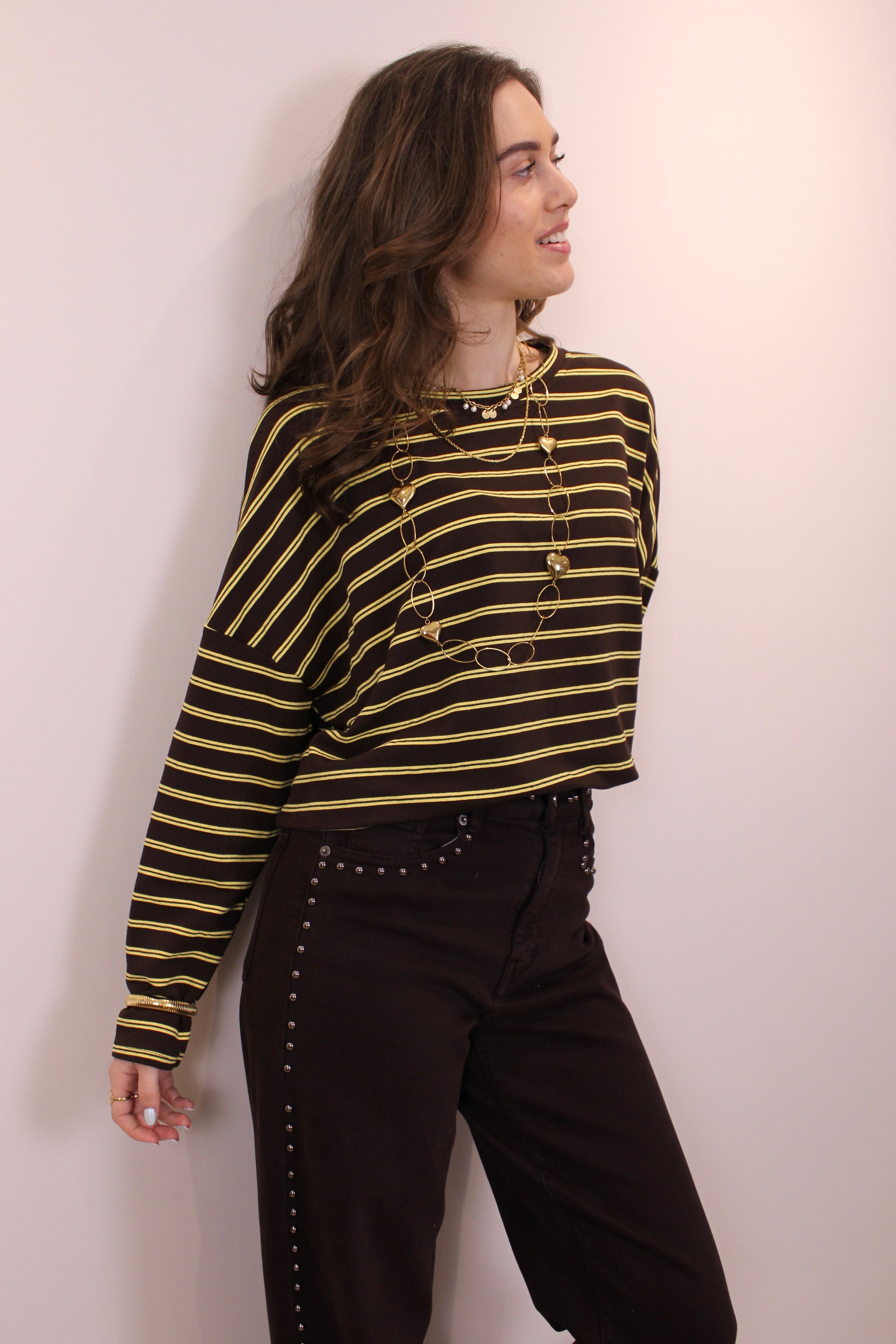 Gestreept shirt - bruin/geel - At Styles