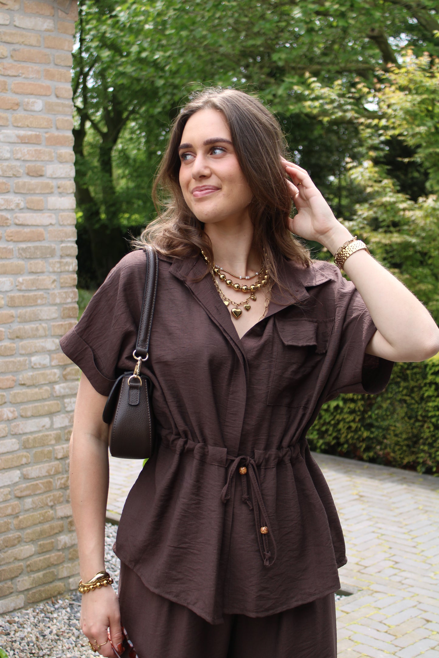 Getailleerde blouse top - bruin