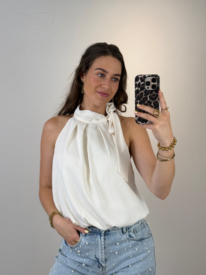 Strik satijnen top - creme