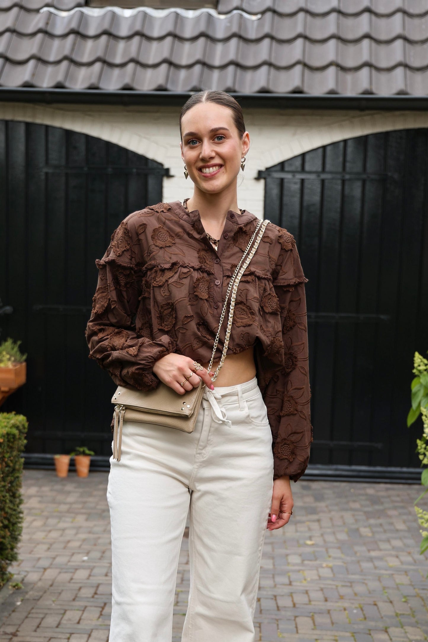 Blouse met bloemen - bruin