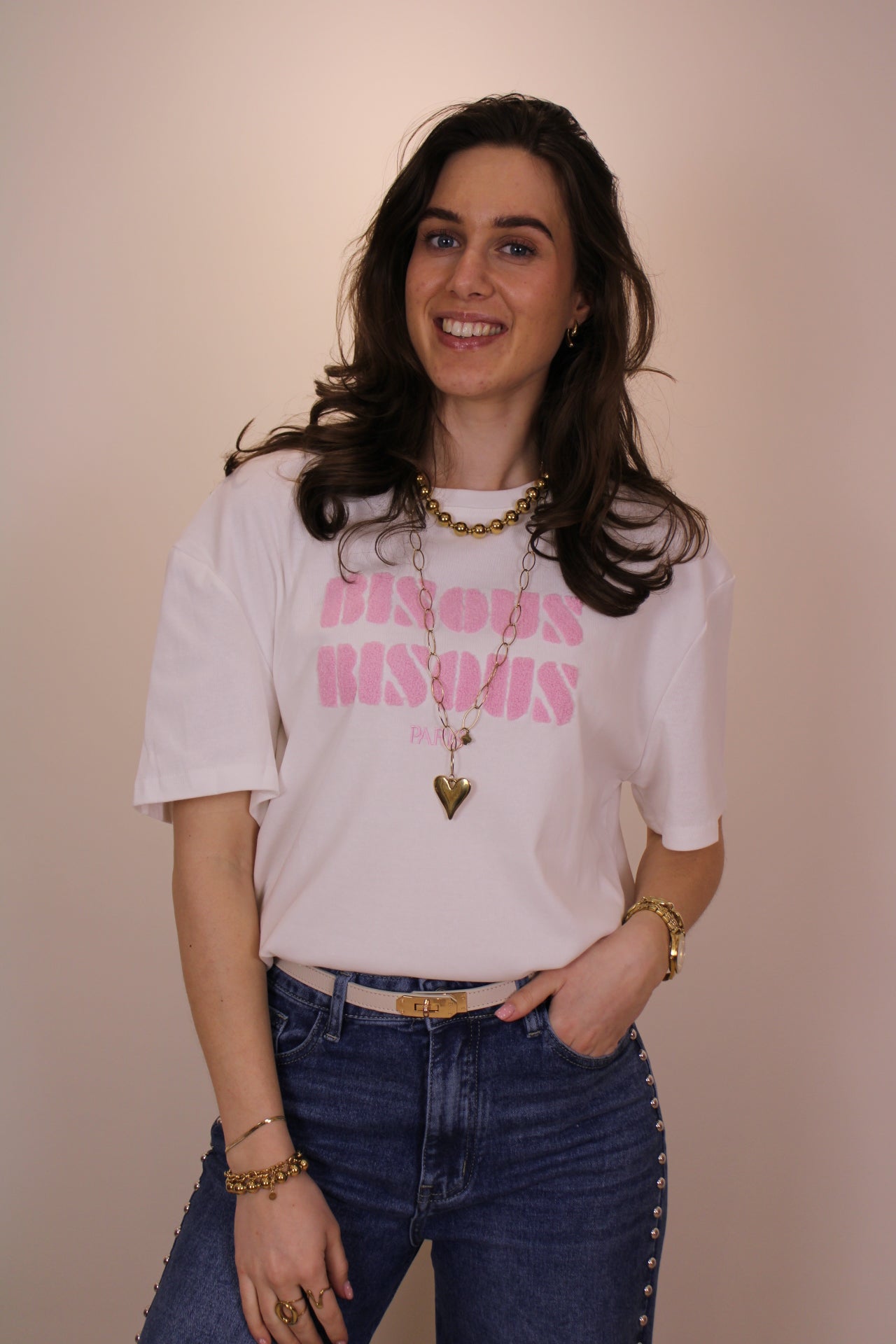 Shirt 'bisous' - wit/roze