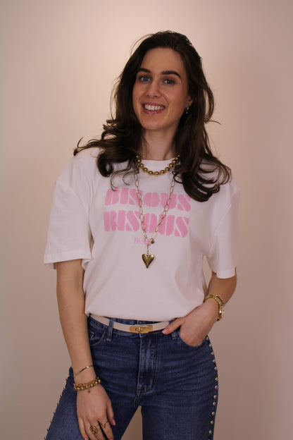 Shirt 'bisous' - wit/roze