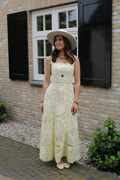 Kanten lange jurk - geel - At Styles