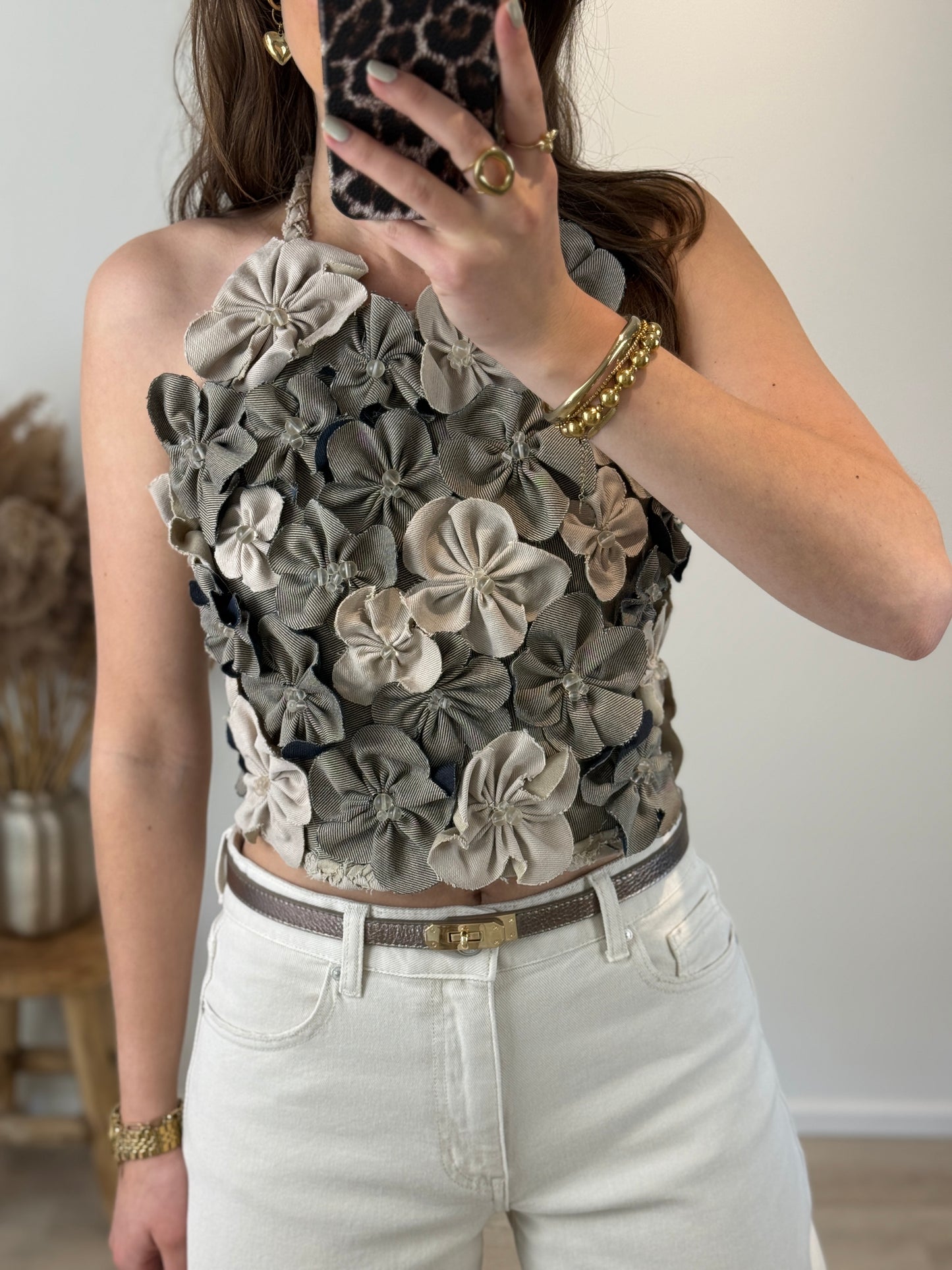 Handgemaakte bloemen halter top