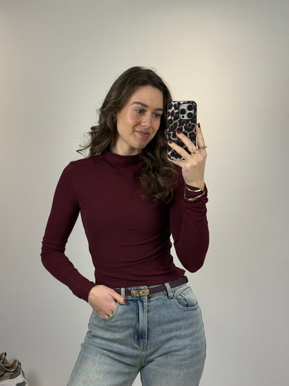 Basic top met col - bordeaux