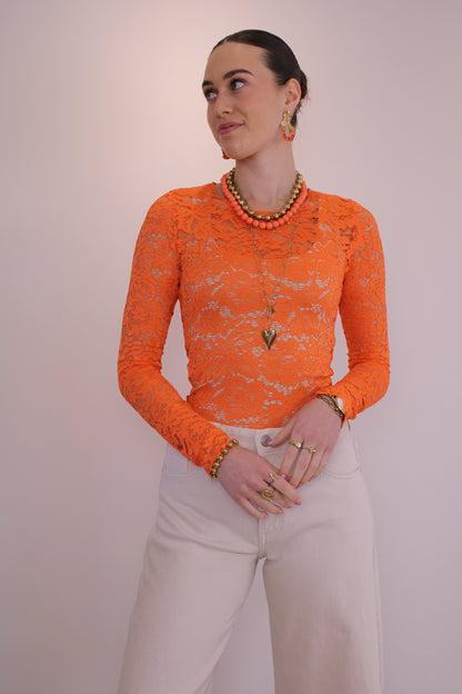 PRE-ORDER Kanten top - oranje  (di. 31 maart in huis) - At Styles