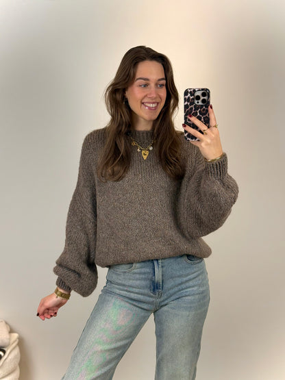Oversized gebreide trui - taupe
