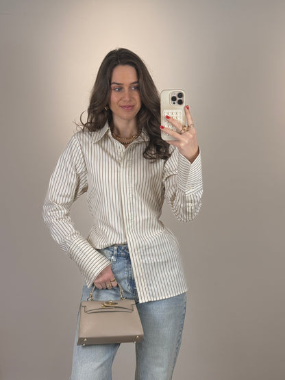 Getailleerde blouse met strik - beige