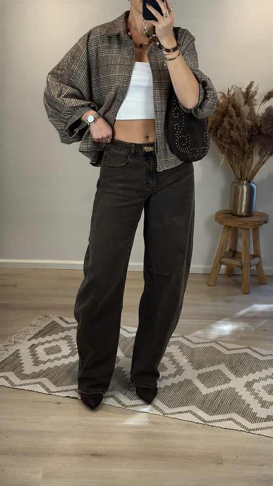 Mid waist - barrel jeans - bruin