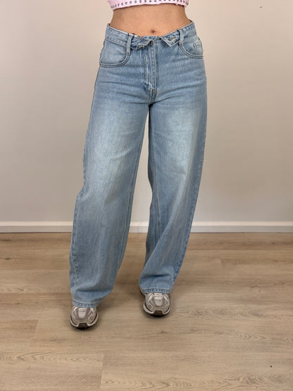 Mid waist - balloon stretch jeans met omslag - denim - At Styles