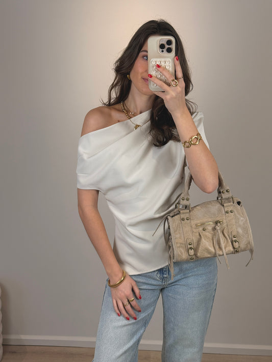 Asymmetrisch one shoulder top - creme