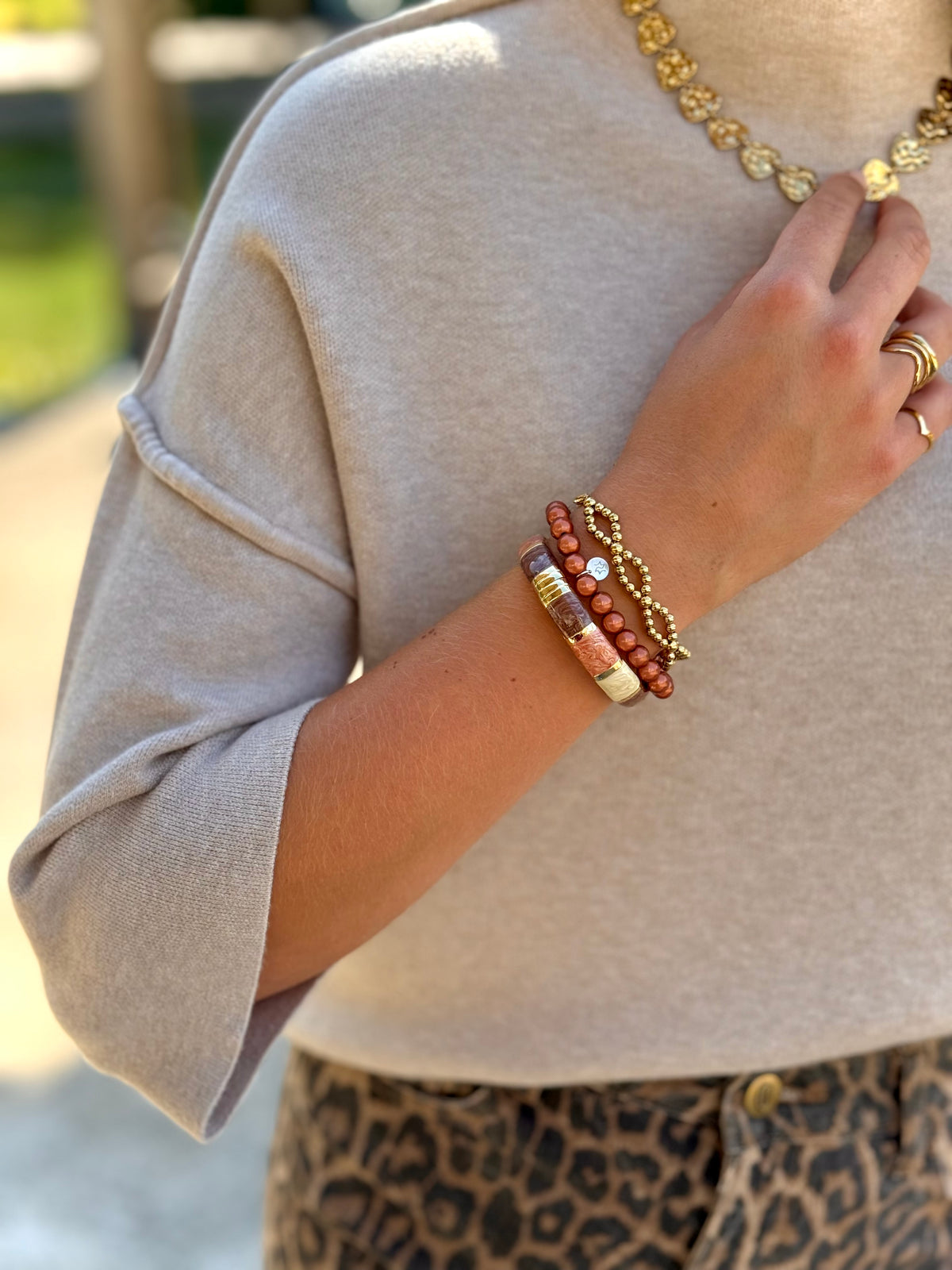 Driekwart top met naad - beige