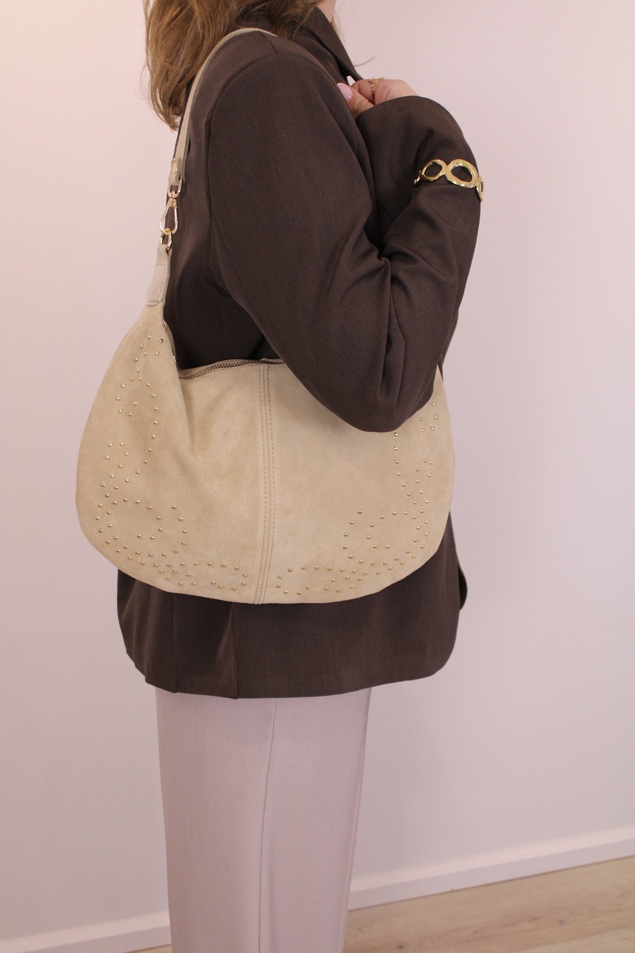 Leren suede tas Kirby - beige - At Styles