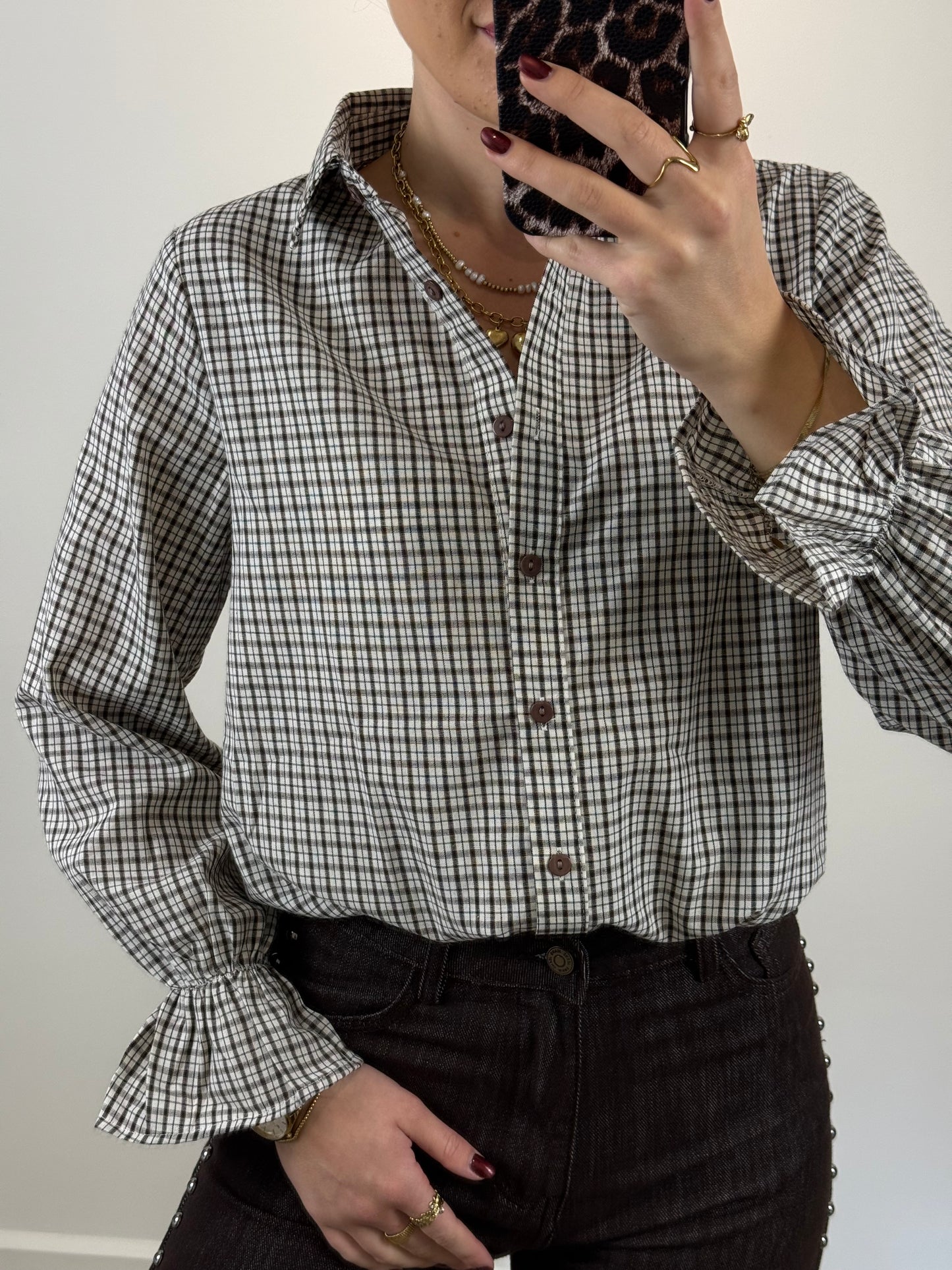 Geruite blouse - bruin