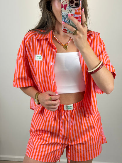 Gestreept short - oranje roze