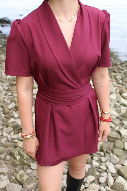 Blazer playsuit met ceintuur - bordeaux