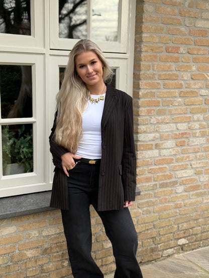 Blazer met krijtstreep en glitter - zwart