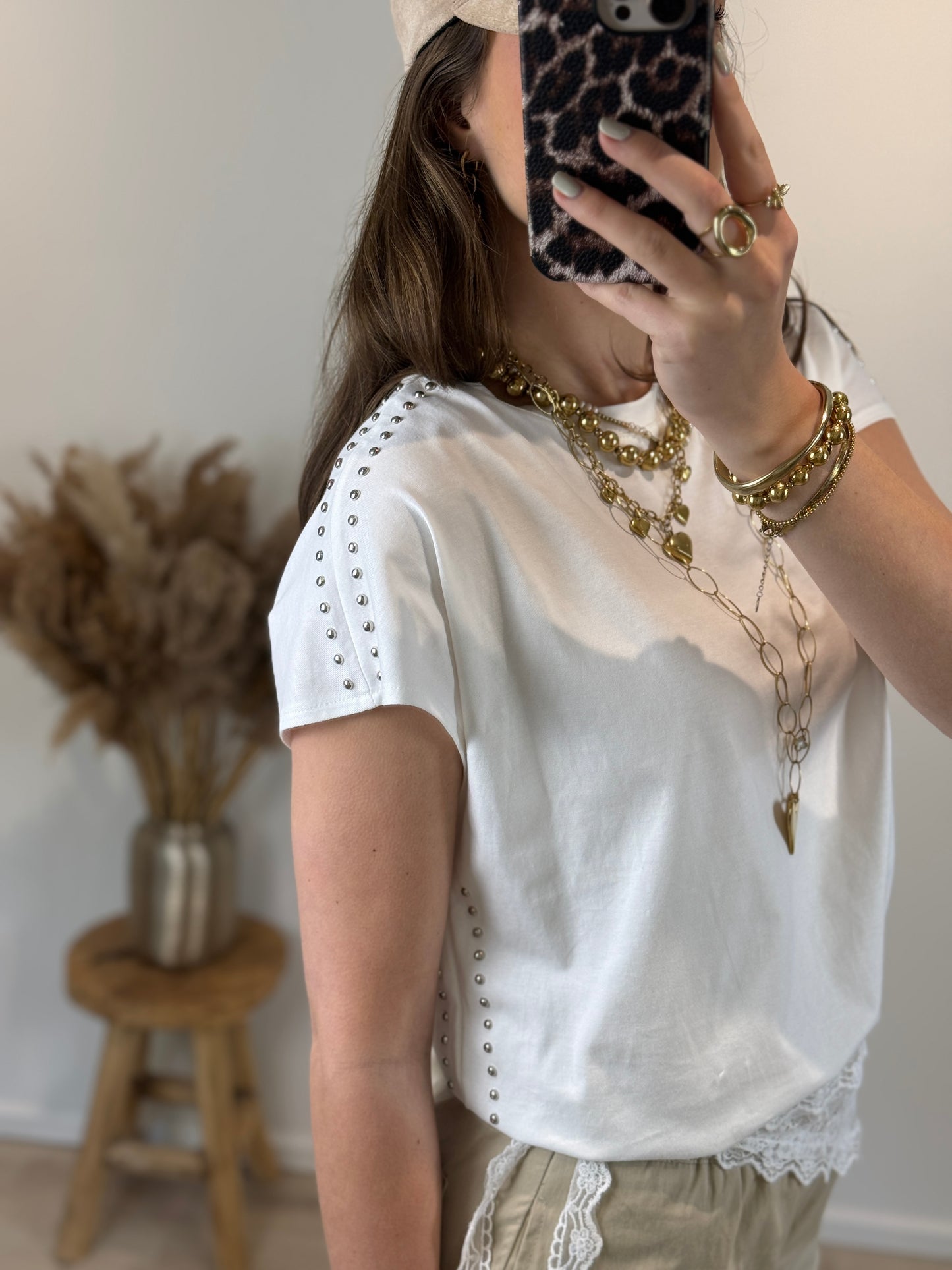 Top met studs - wit