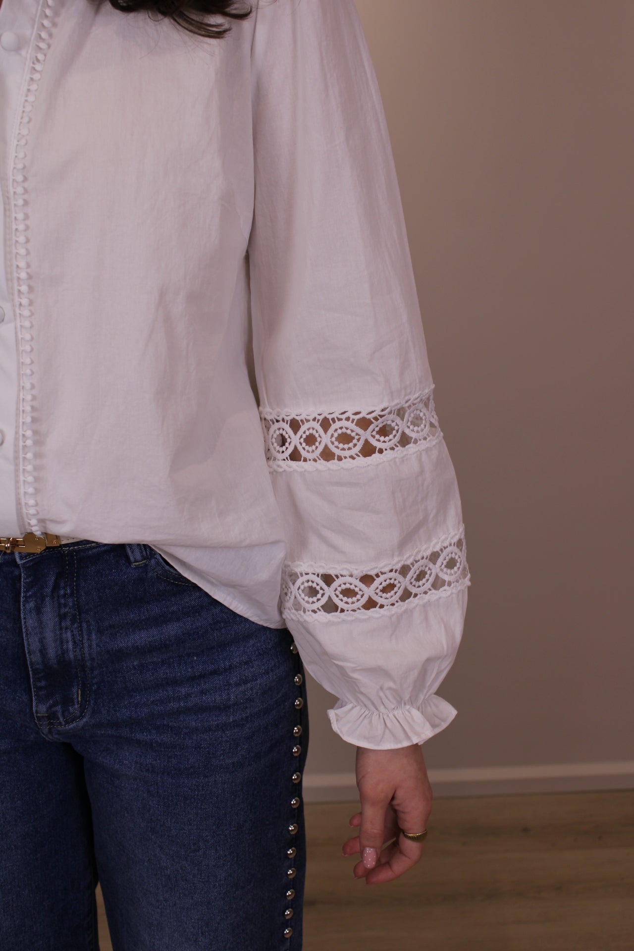Blouse met broderie detail - wit