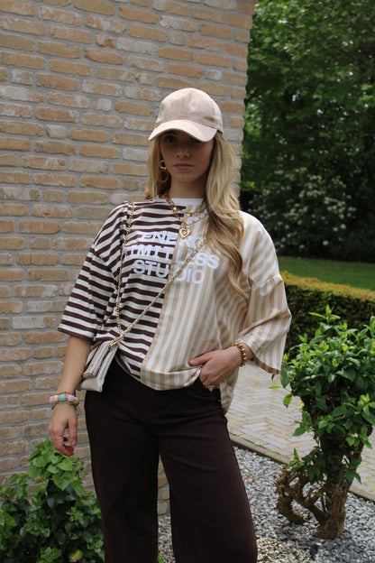 Gestreept studio shirt - beige