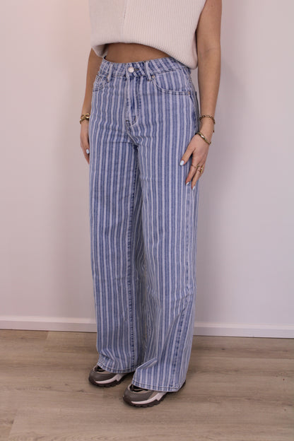 High waist - wide leg stretch jeans met streepjes - denim