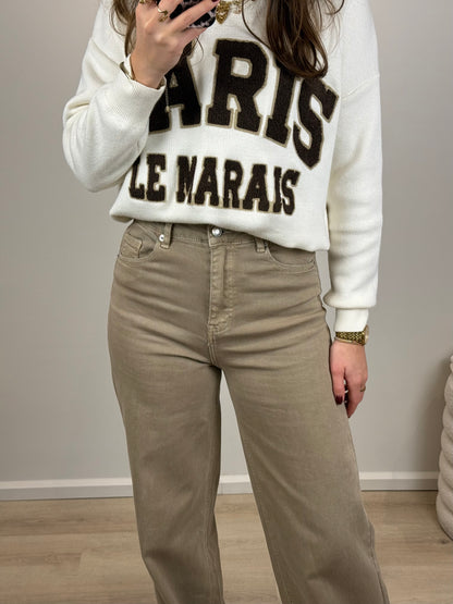 High waist - wide leg stretch jeans - beige