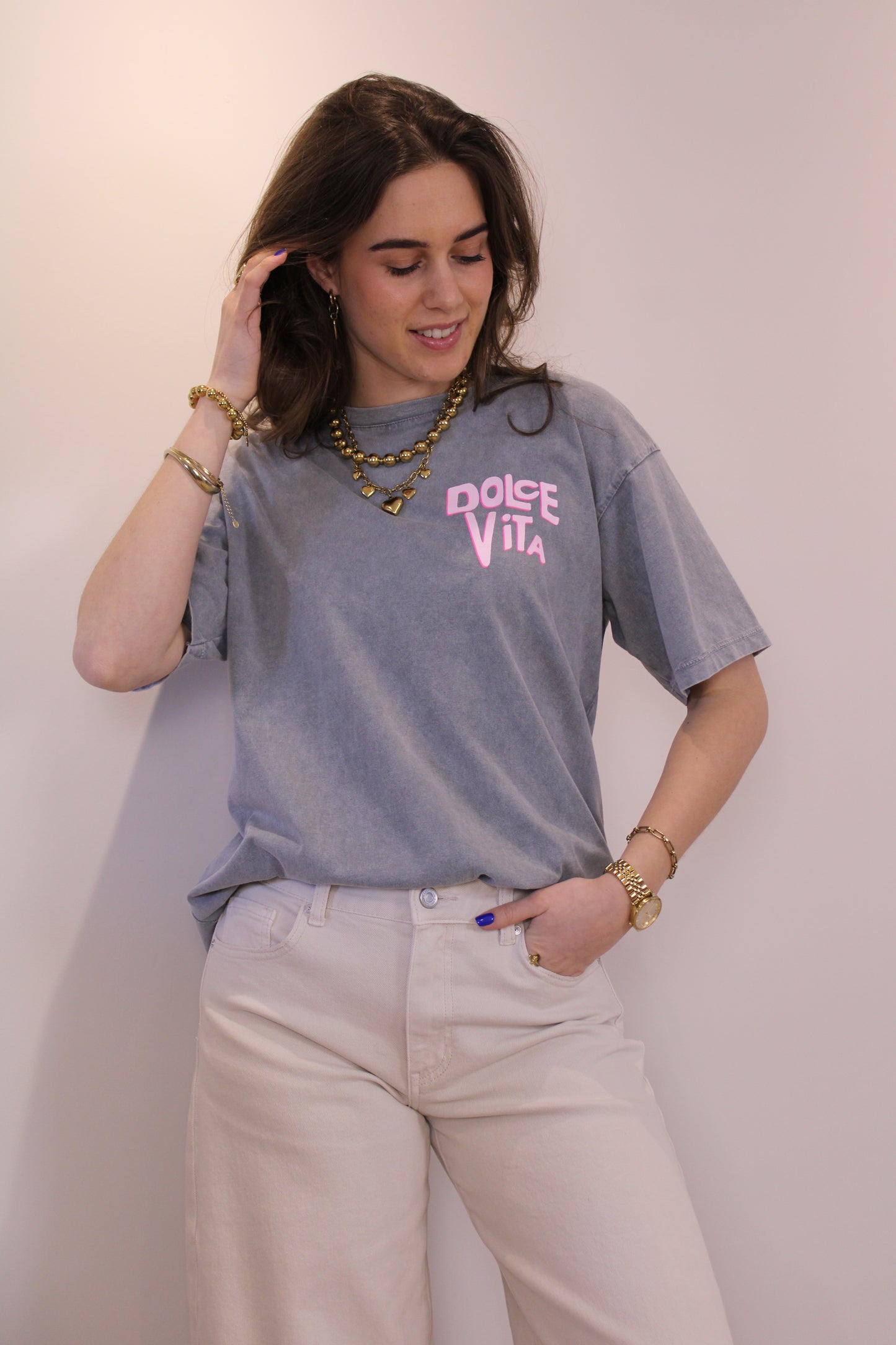 Shirt 'dolce vita' - grijs - At Styles
