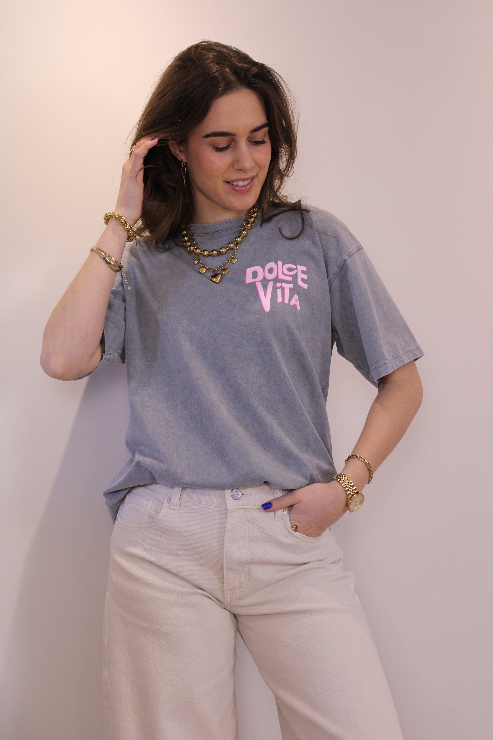 Shirt 'dolce vita' - grijs - At Styles