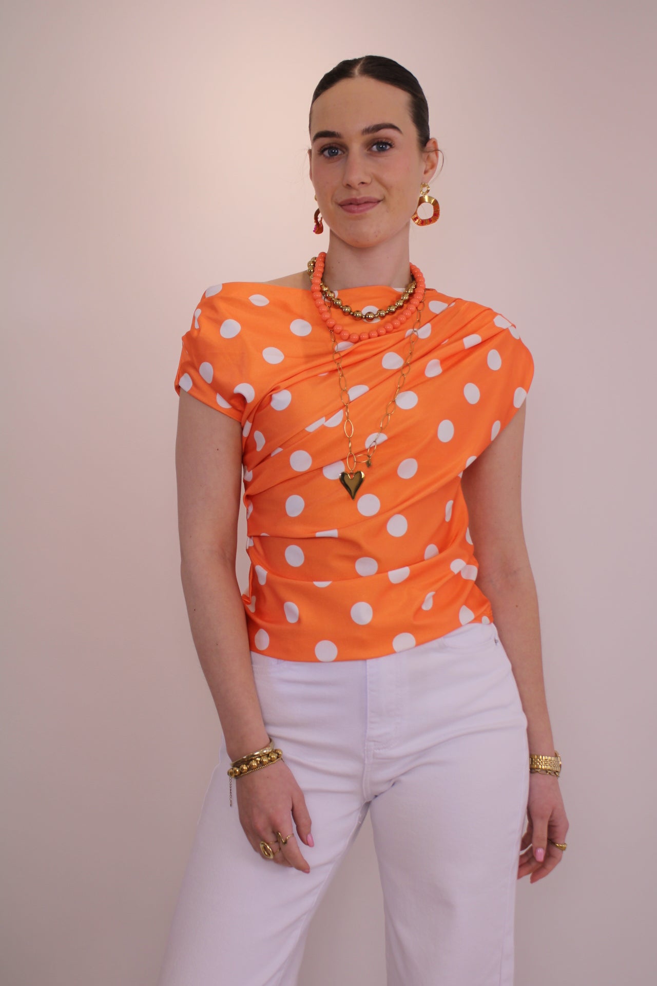 Polkadot top - oranje - At Styles