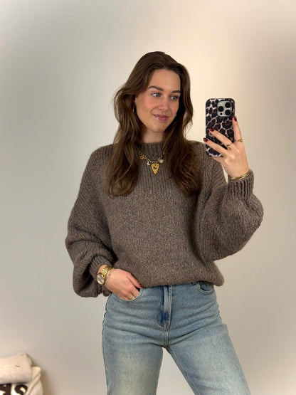 Oversized gebreide trui - taupe