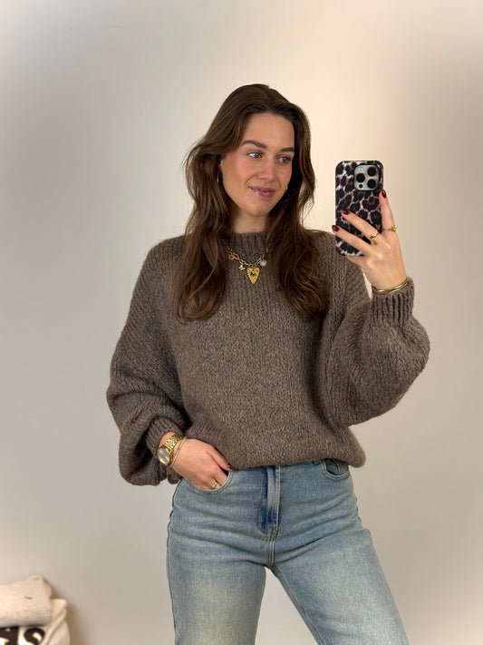 Oversized gebreide trui - taupe