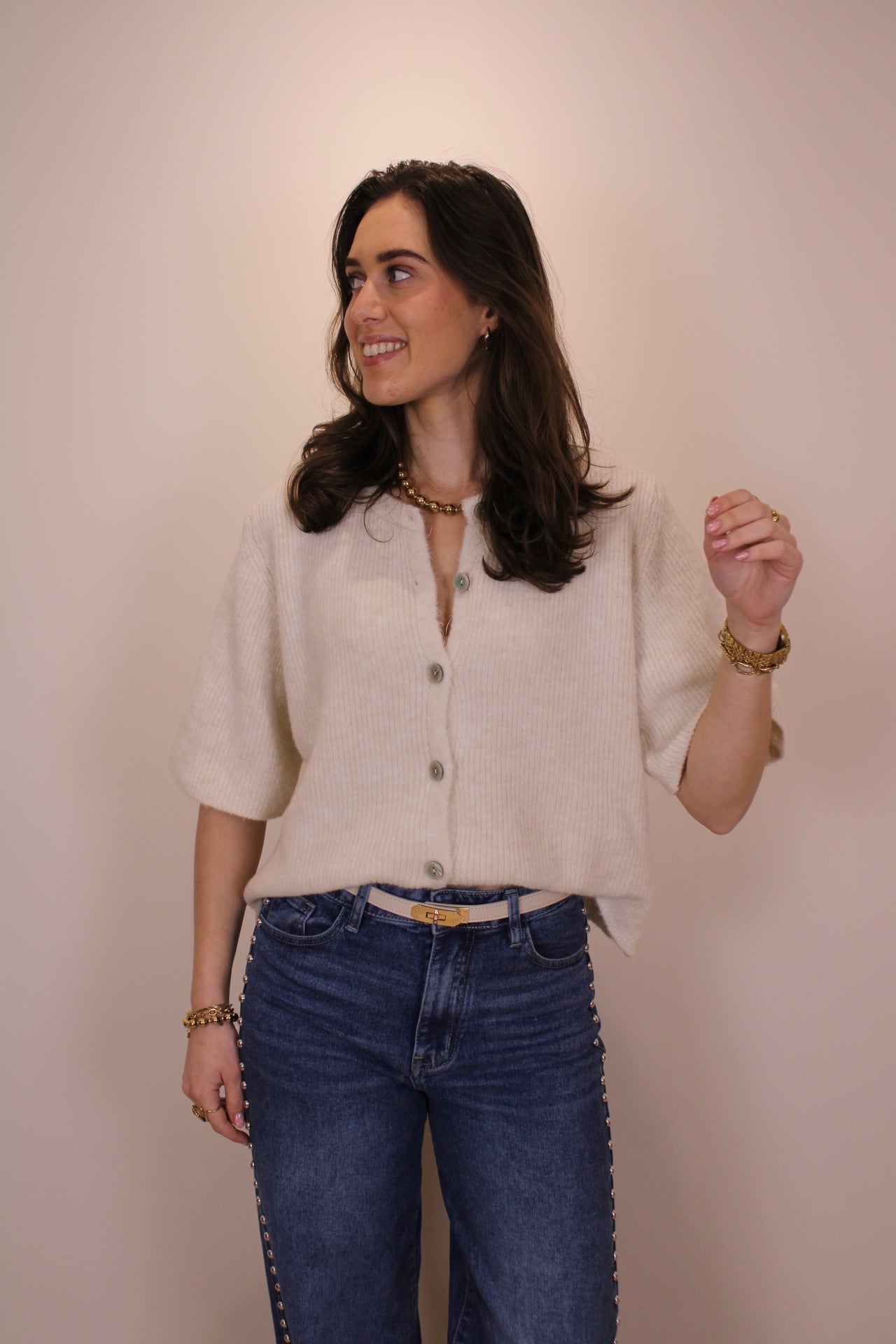 Comfy top/vest korte mouw - beige