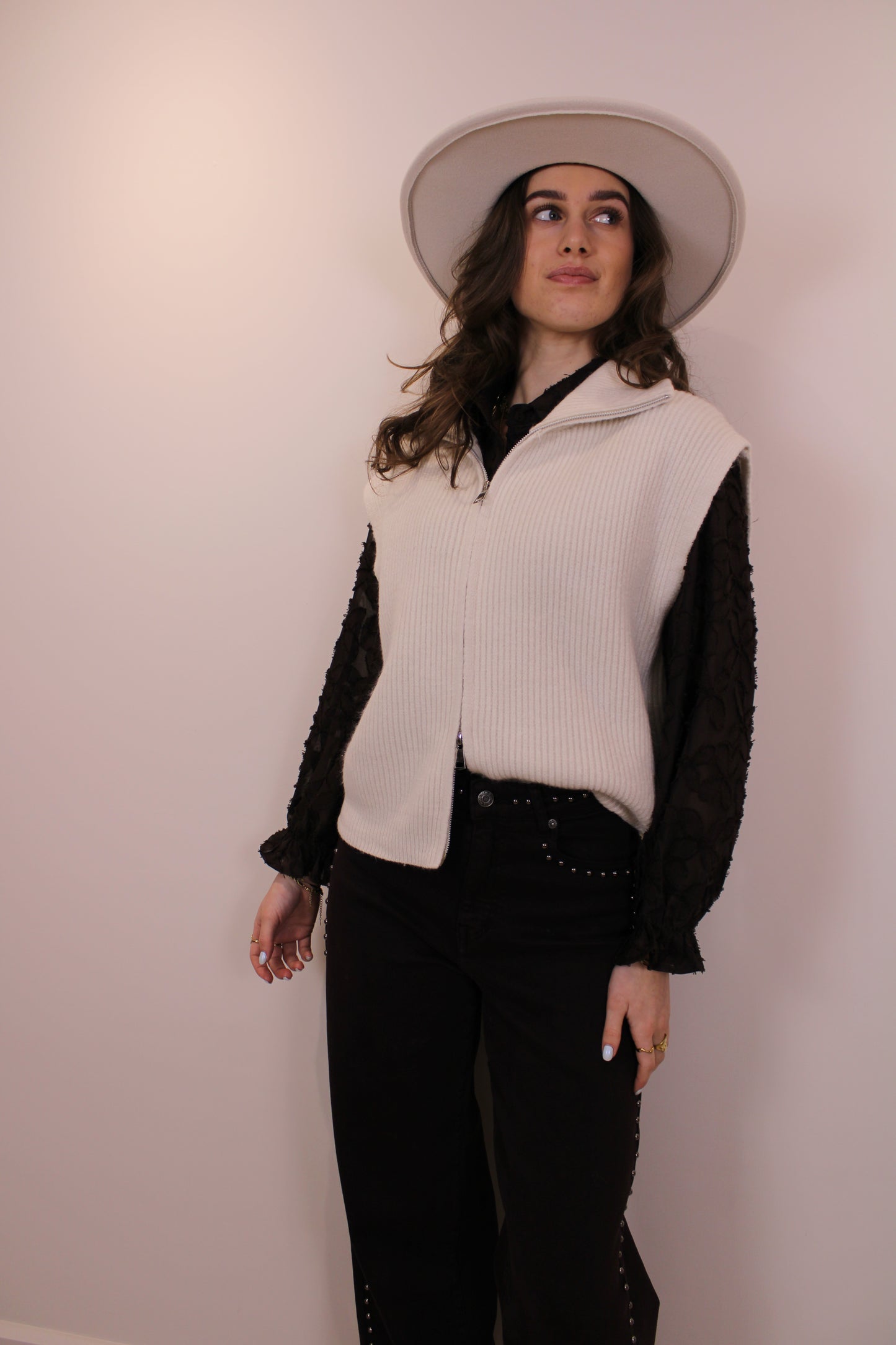 Spencer top/vest met rits - creme - At Styles