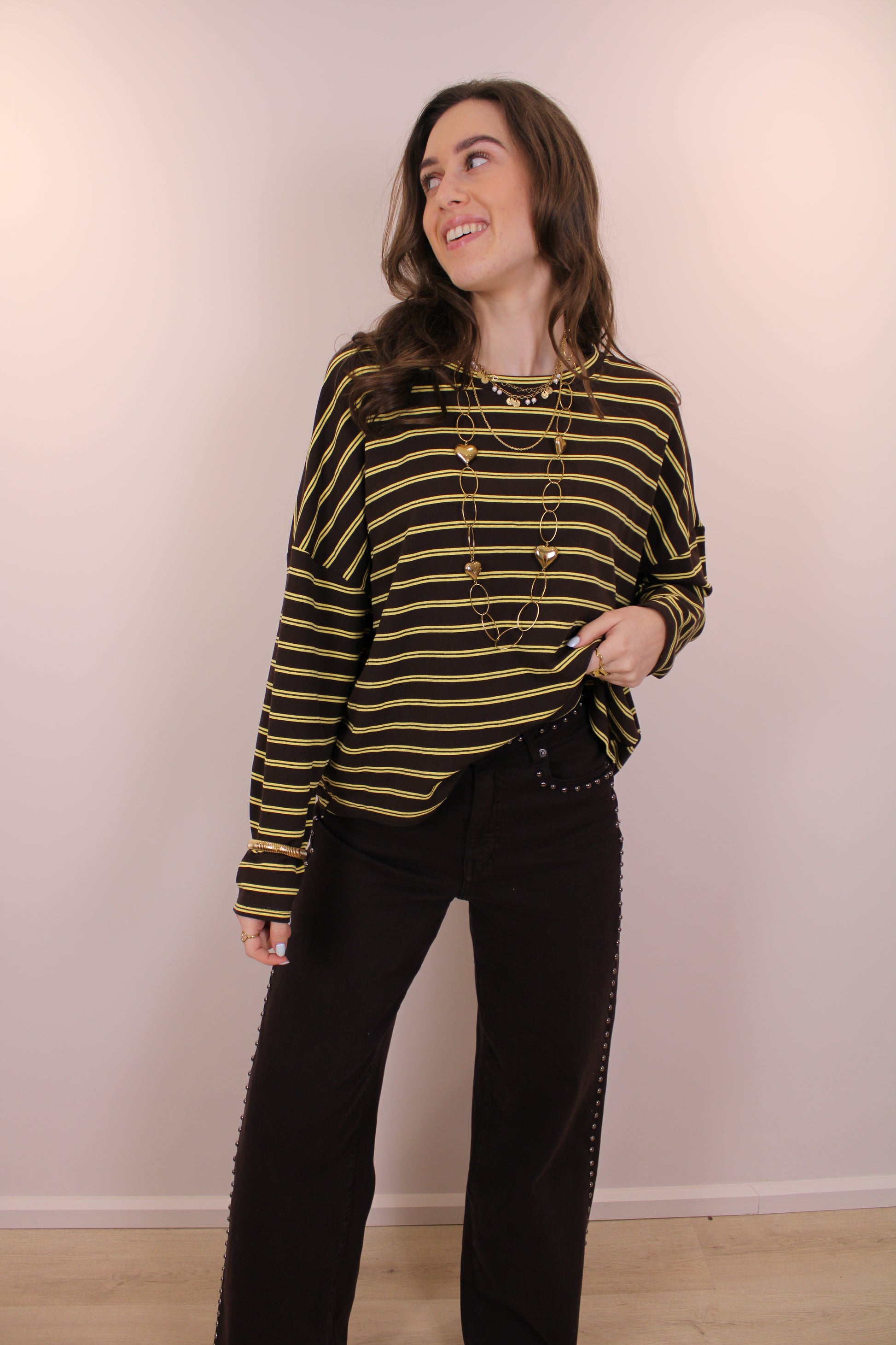 Gestreept shirt - bruin/geel - At Styles