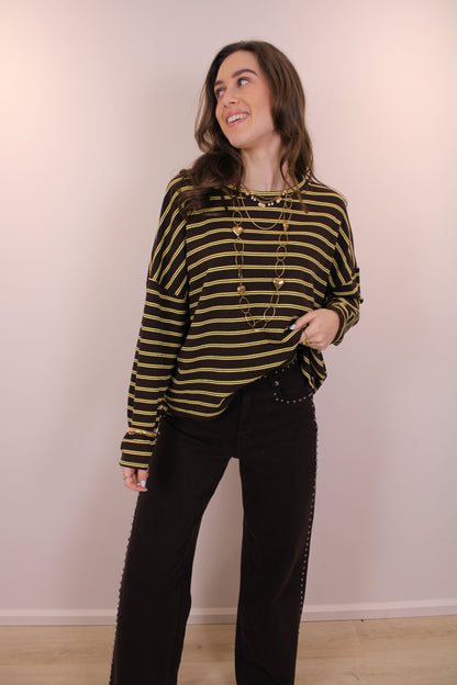 Gestreept shirt - bruin/geel - At Styles