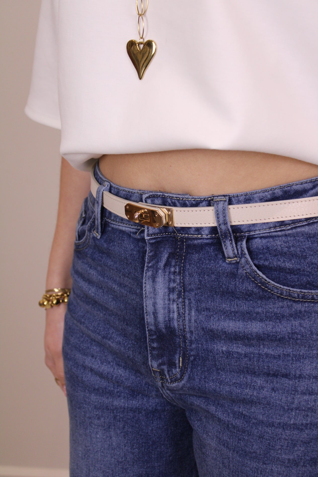 Leren riem Garcia - ecru