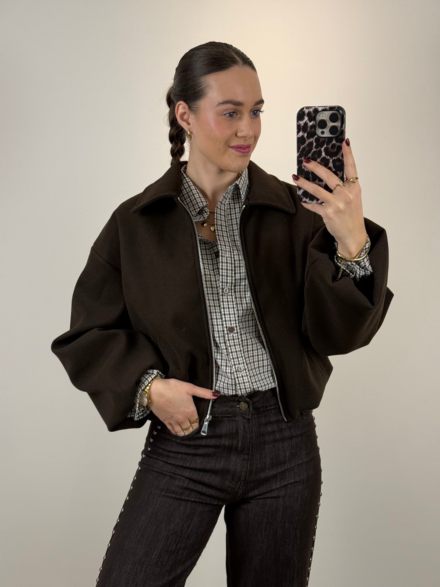 Bomber jasje vilt - bruin