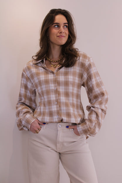 Getailleerde ruit blouse - beige - At Styles