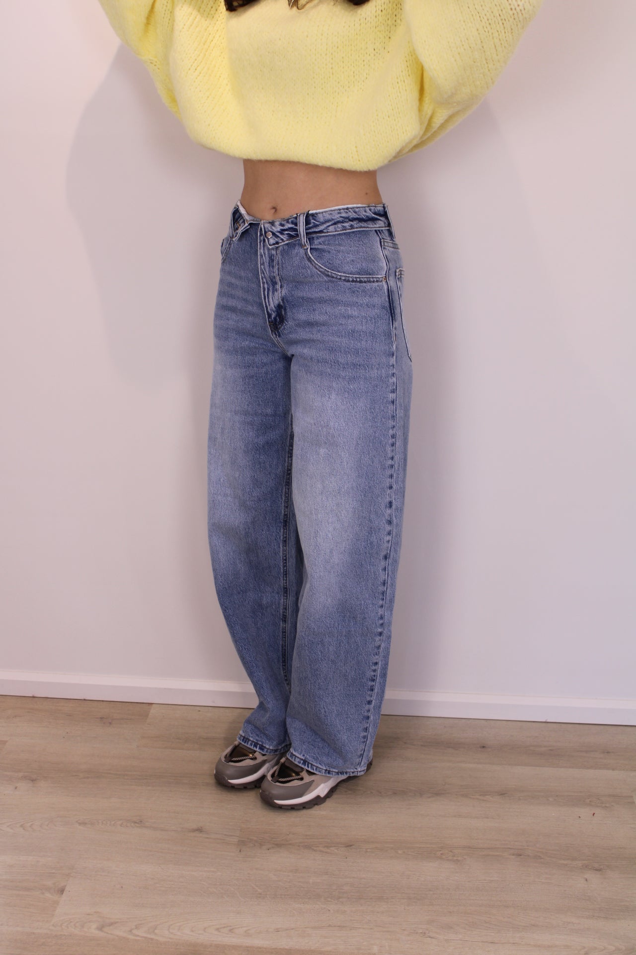 Mid waist - balloon stretch jeans met omslag - denim