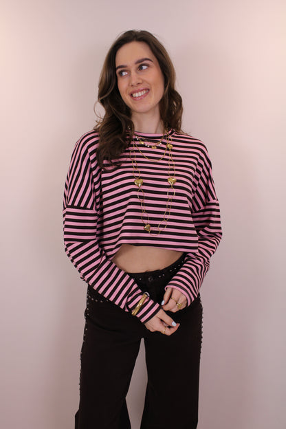 Gestreept shirt - bruin/roze