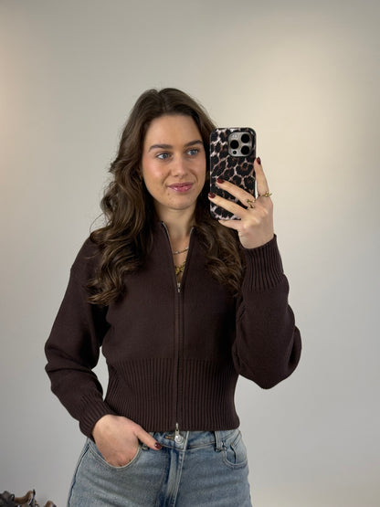 Top/vest met rits - bruin