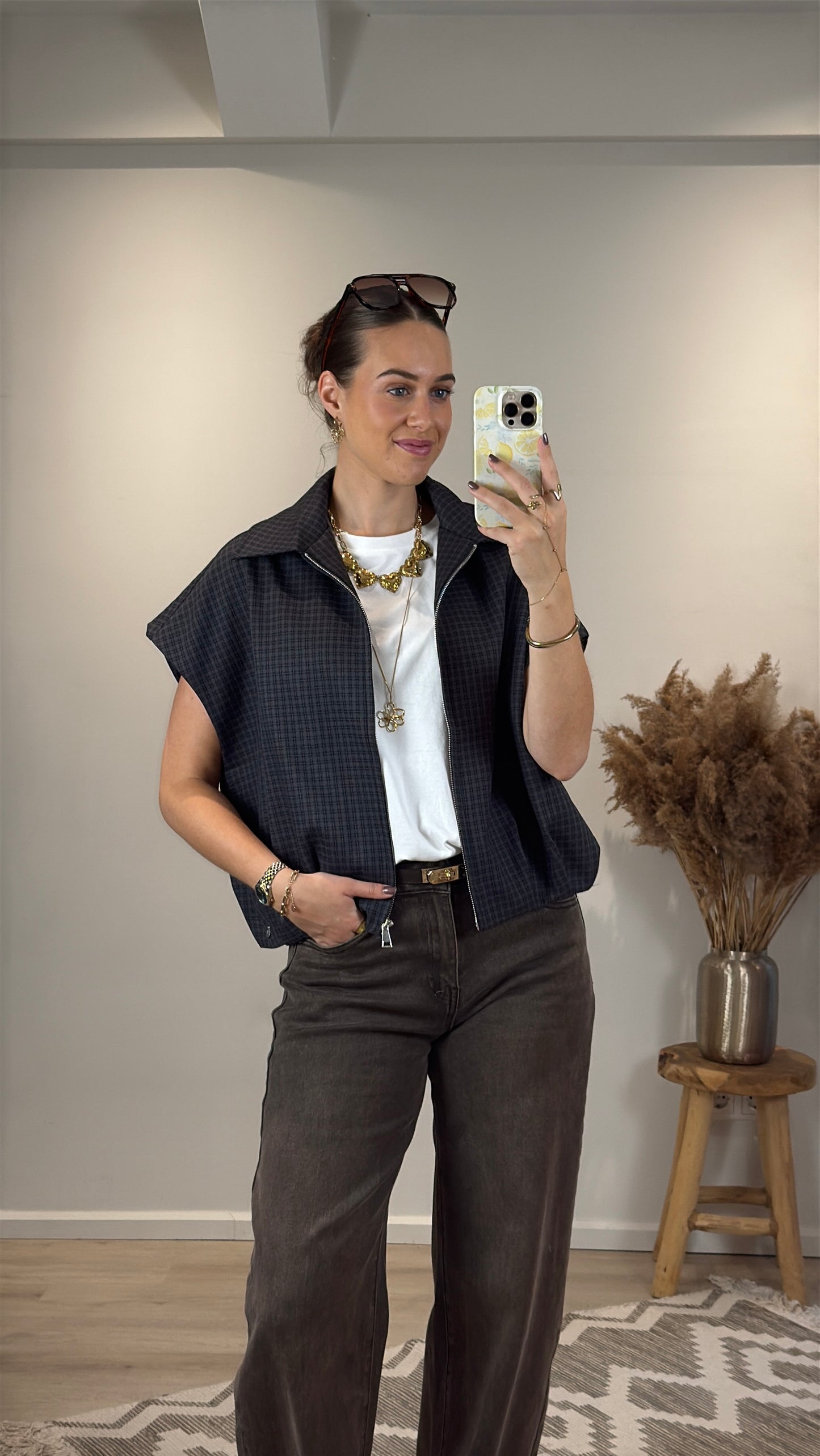 Geruit gilet Ambika - blauw