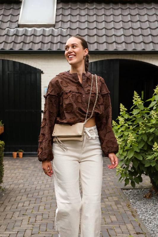 Blouse met bloemen - bruin