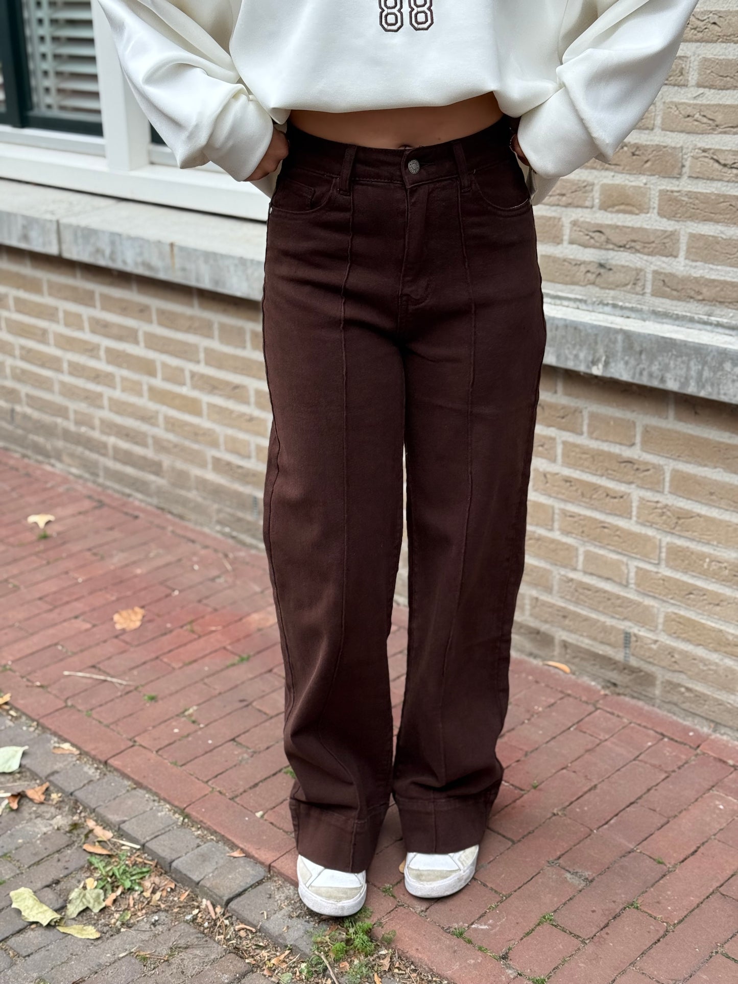 High waist - wide leg jeans - bruin