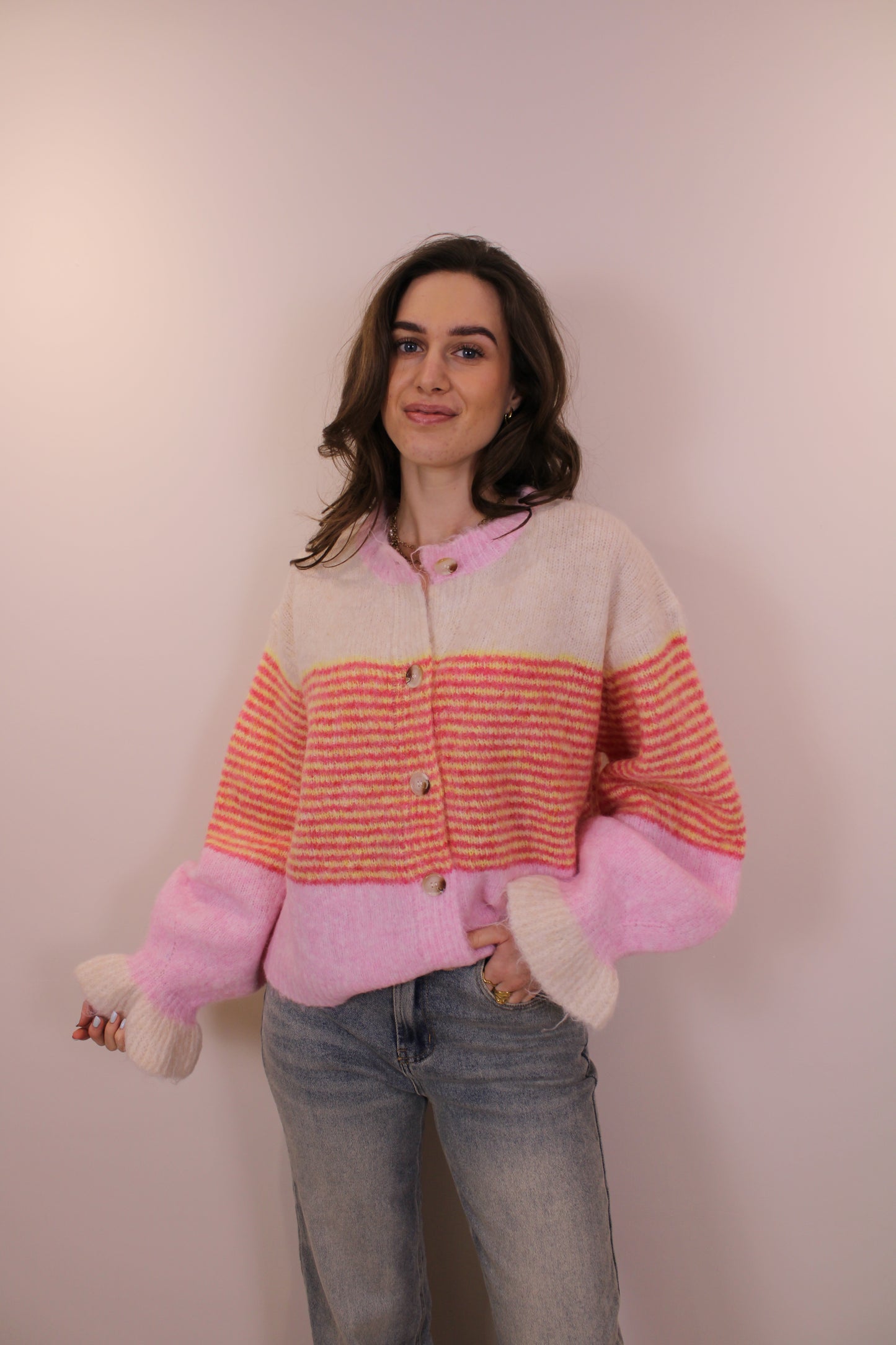 Trui met ruffles - roze