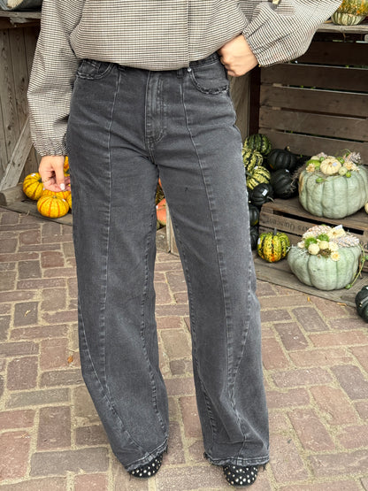 Wide leg jeans - washed zwart