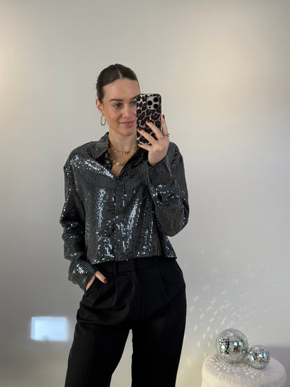 Pailletten blouse - zwart