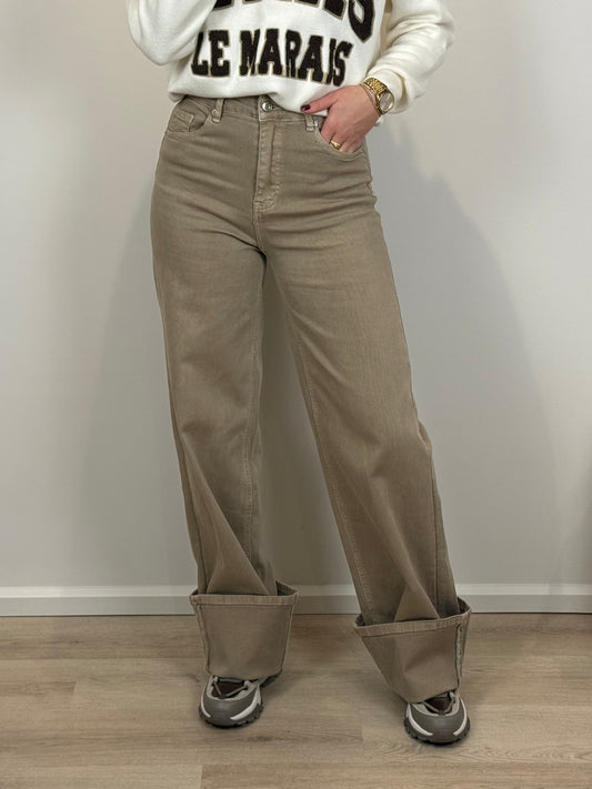 High waist - wide leg stretch jeans - beige