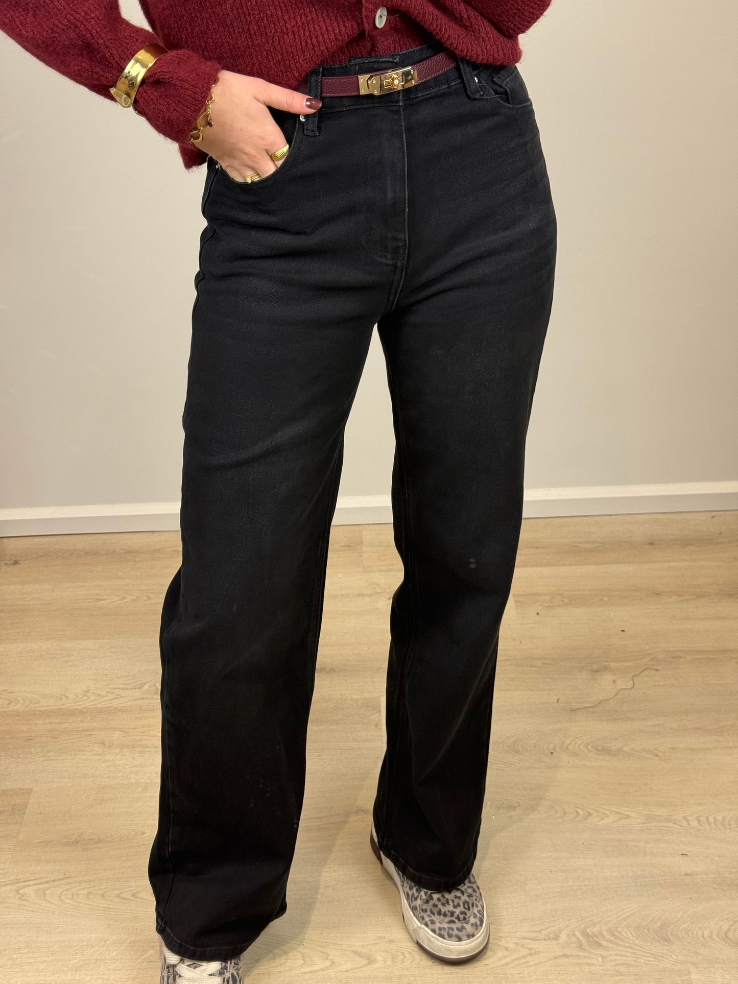 High waist - straight leg stretch jeans - zwart